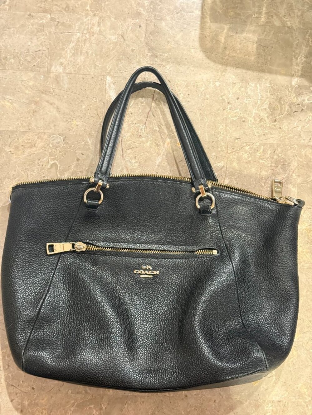 Coach Black Pebbled Leather Prairie Satchel Handbag 34340 Top Handle No Strap